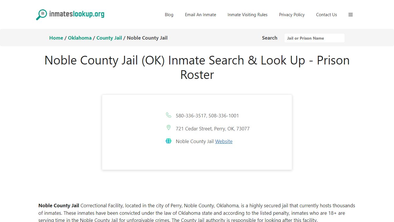 Noble County Jail (OK) Inmate Search & Look Up - Prison Roster